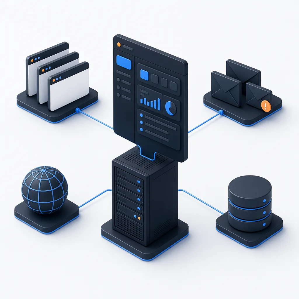 Панель хостинга управляет сайтами, почтой и DNS